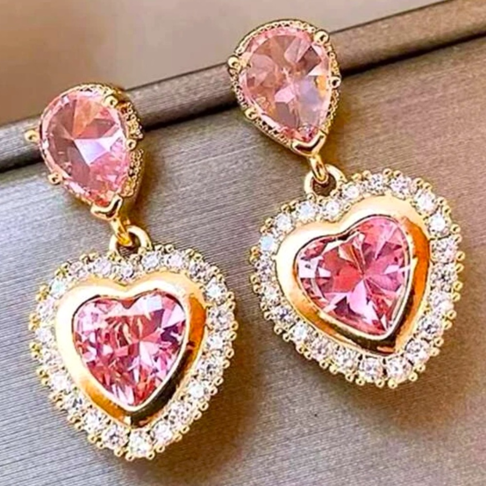 Cubic Zirconia Heart Earrings